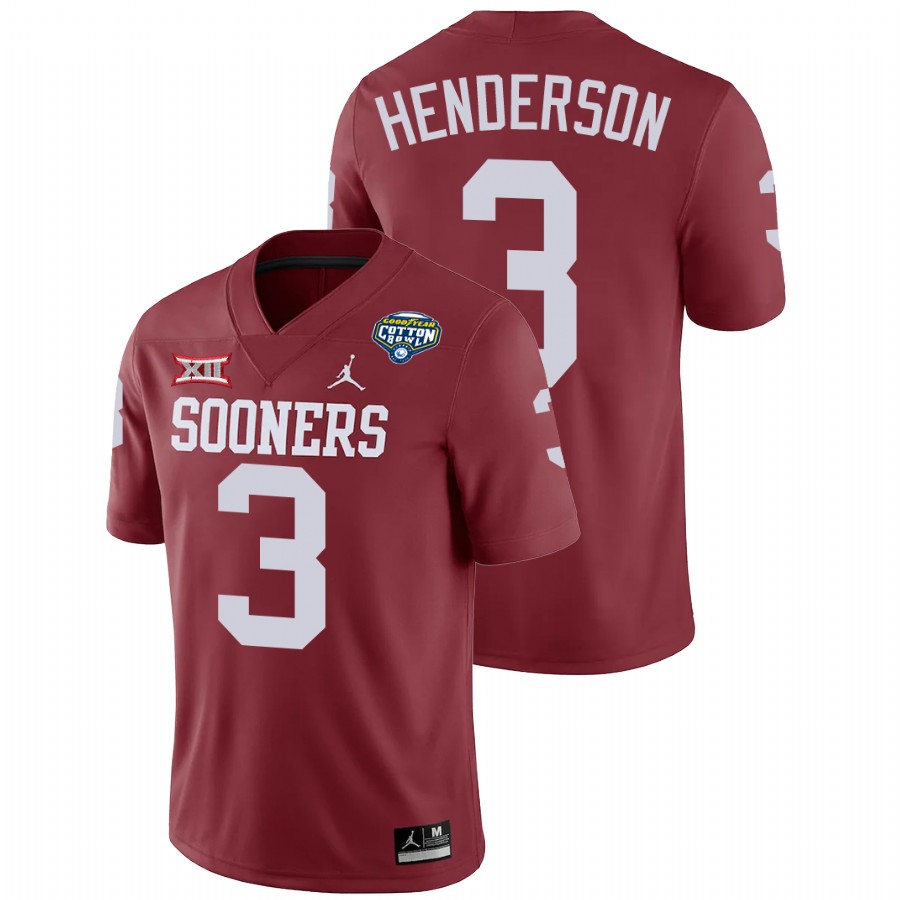 men's oklahoma sooners mikey henderson crimson 2020 cotton bowl classic college football jersey