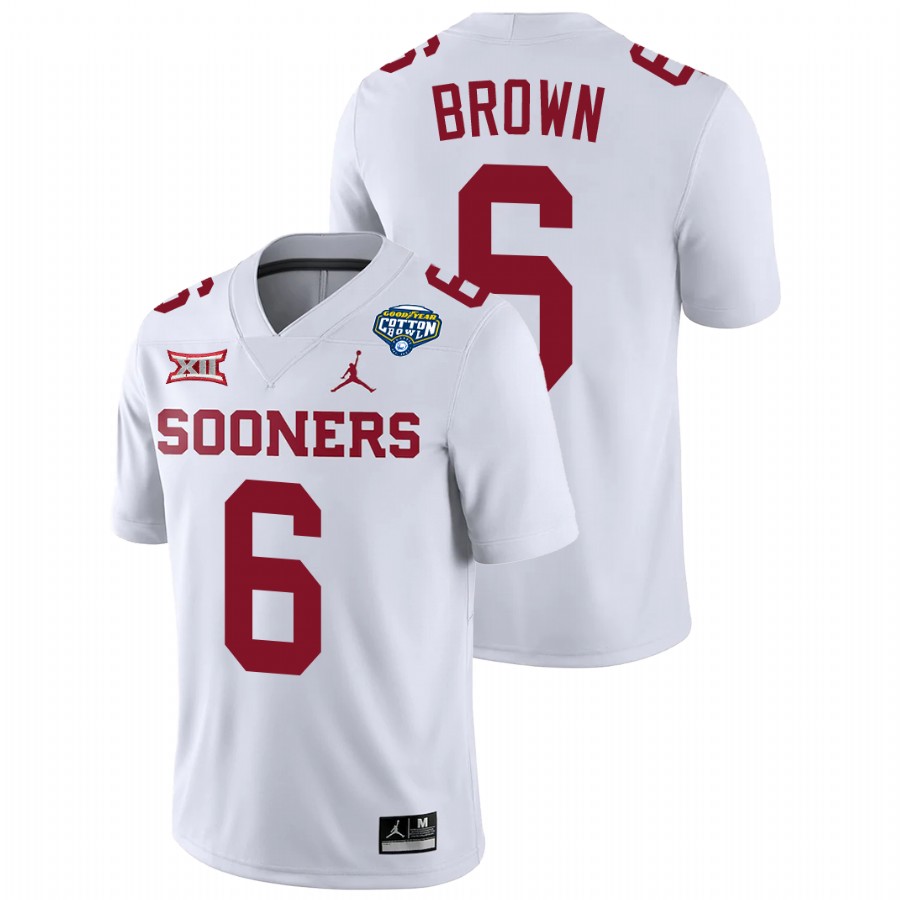men's oklahoma sooners tre brown white 2020 cotton bowl classic college football jersey