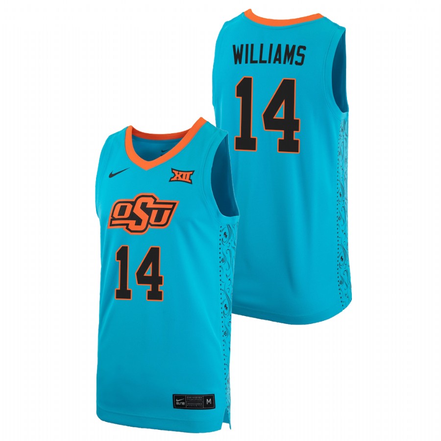 men's oklahoma state cowboys bryce williams 2021 alternate replica basketball turquoise jersey