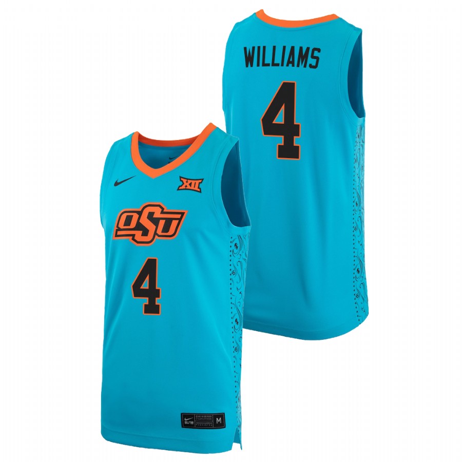 men's oklahoma state cowboys donovan williams 2021 alternate replica basketball turquoise jersey