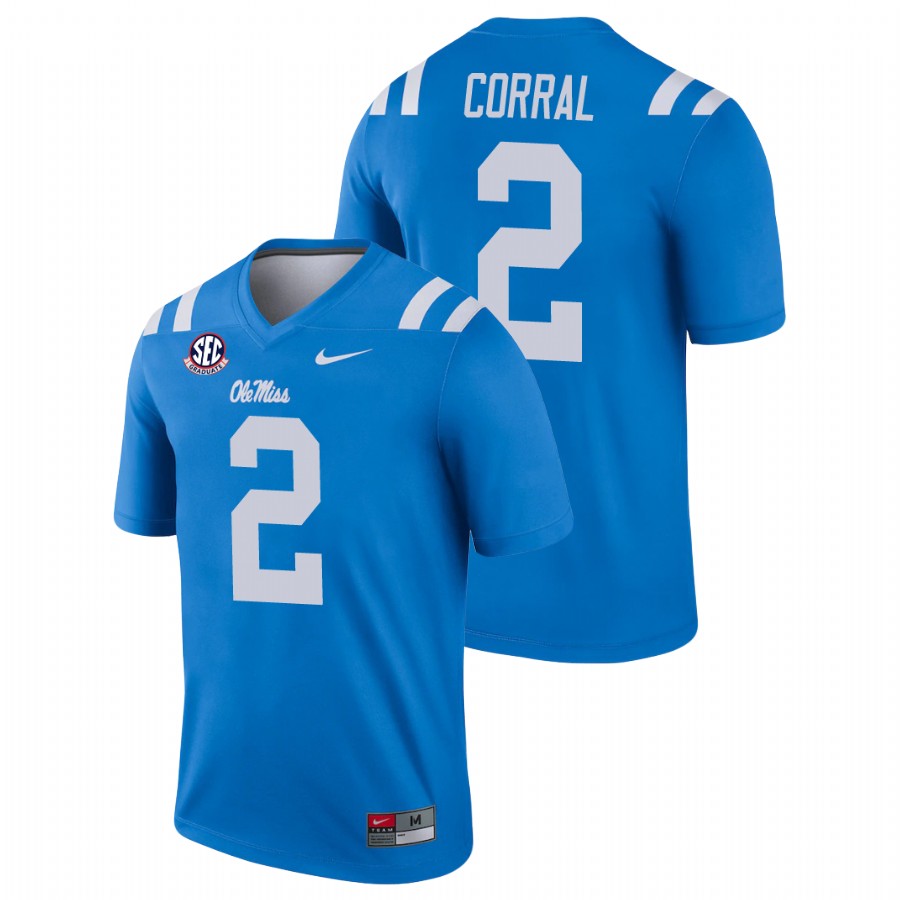 men's ole miss rebels matt corral alternate legend college football blue jersey