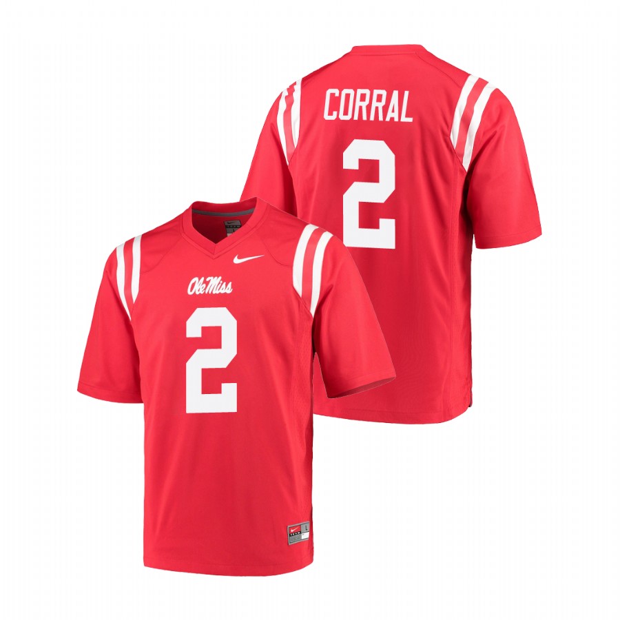 men's ole miss rebels matt corral red college football game jersey