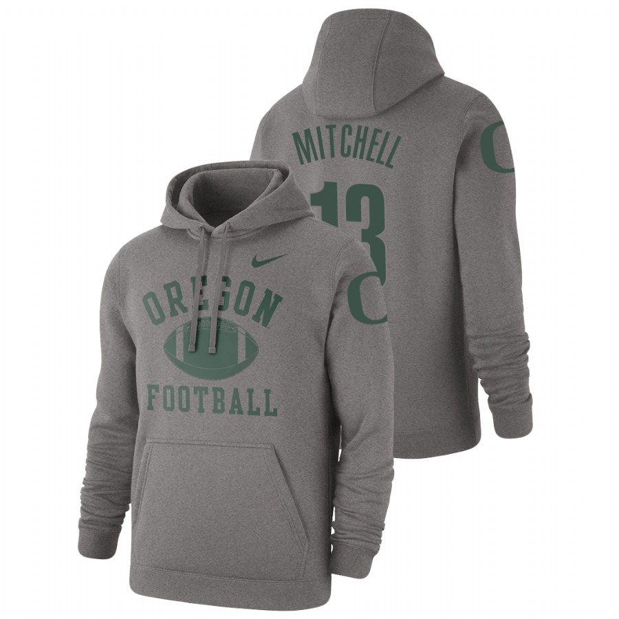 men's oregon ducks dillon mitchell pullover heathered gray retro football hoodie