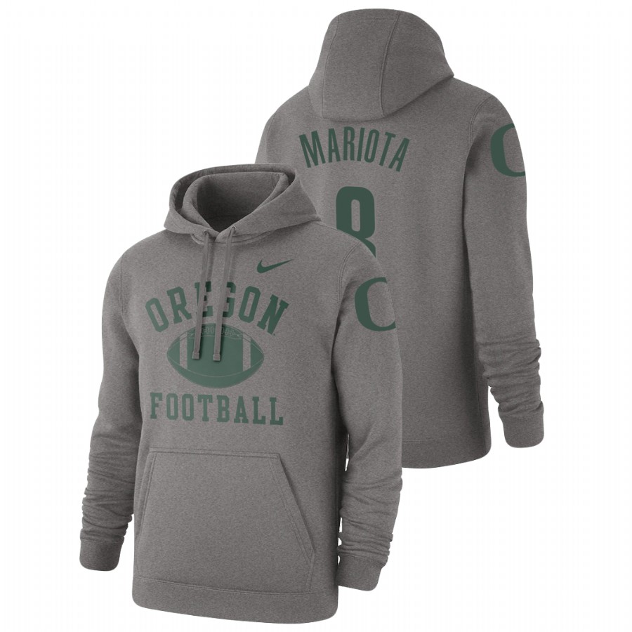 men's oregon ducks marcus mariota pullover heathered gray retro football hoodie