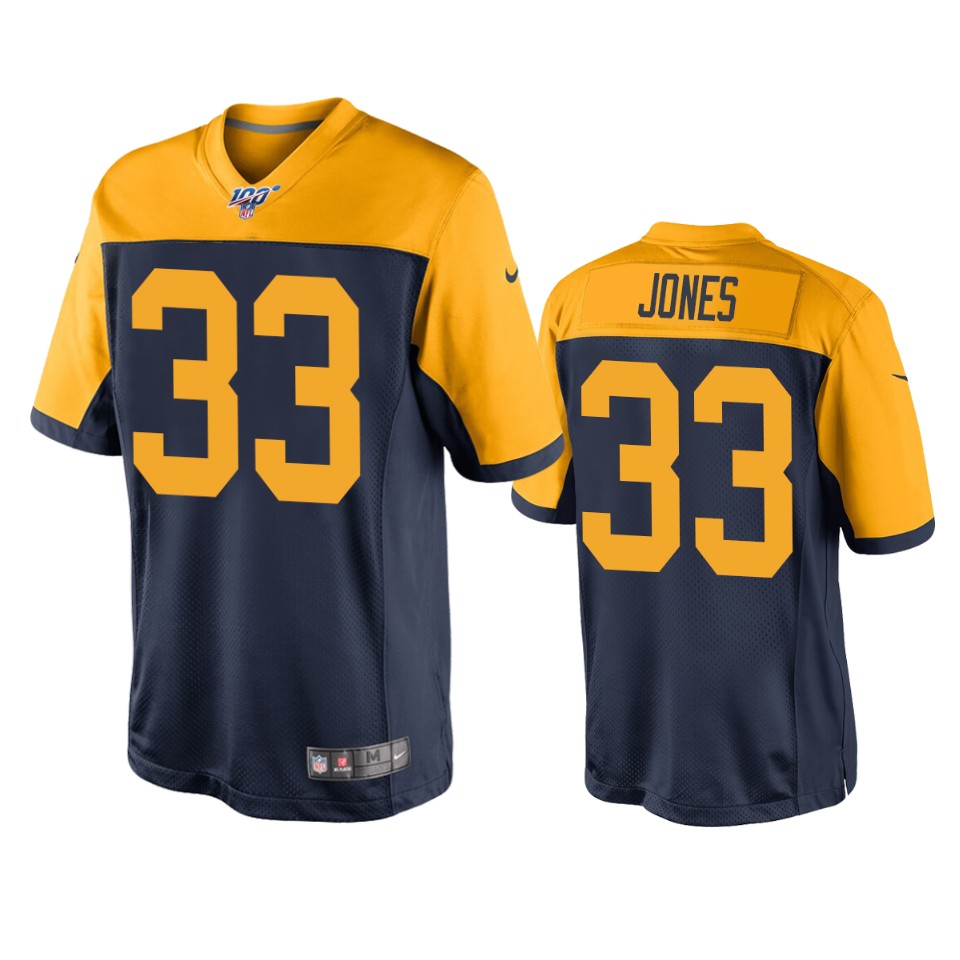 men's packers aaron jones navy 100th season throwback jersey