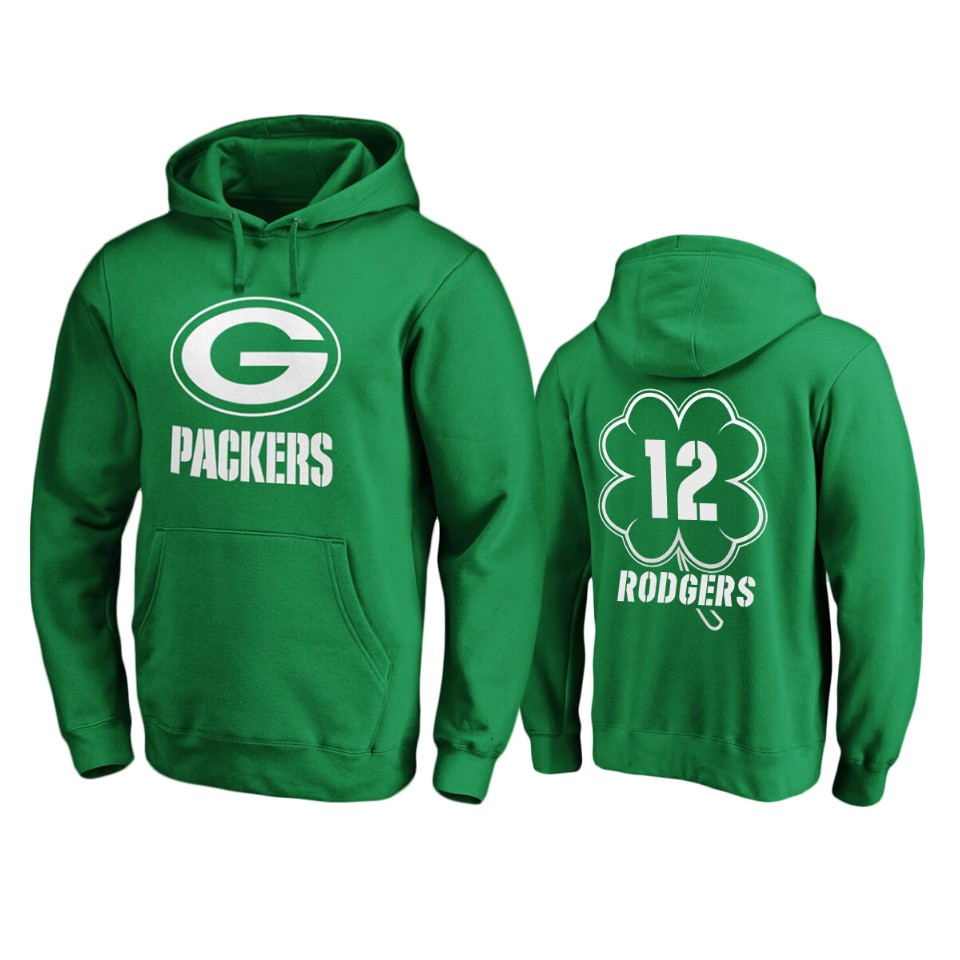 men's packers aaron rodgers green st. patrick's day white logo hoodie