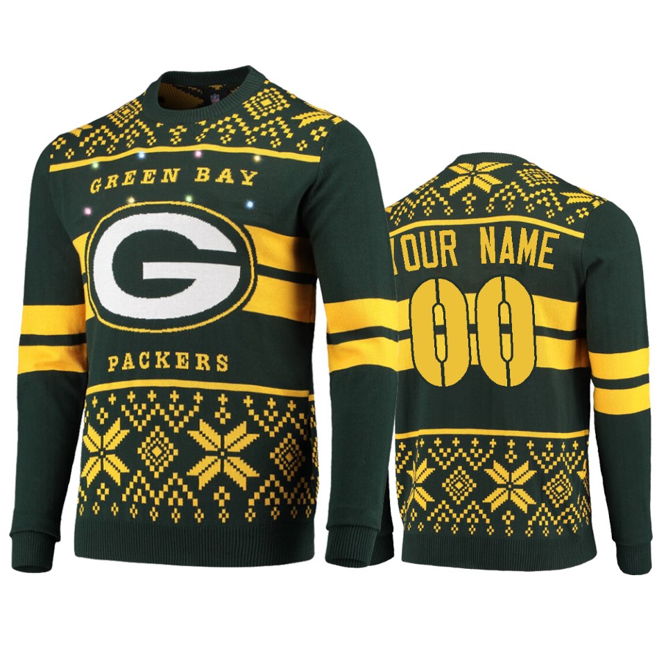 men's packers custom green 2019 ugly christmas light up sweater