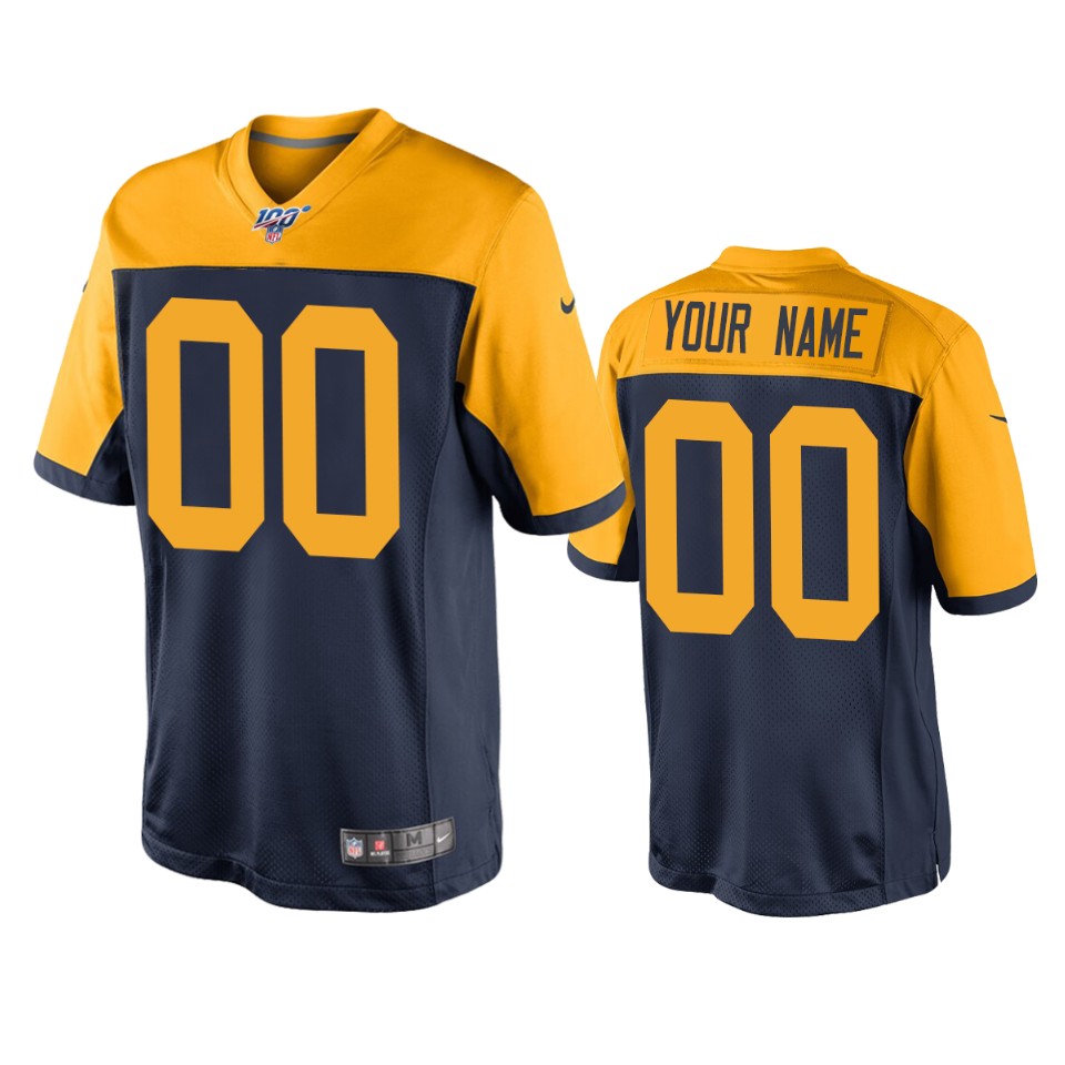 men's packers custom navy 100th season throwback jersey