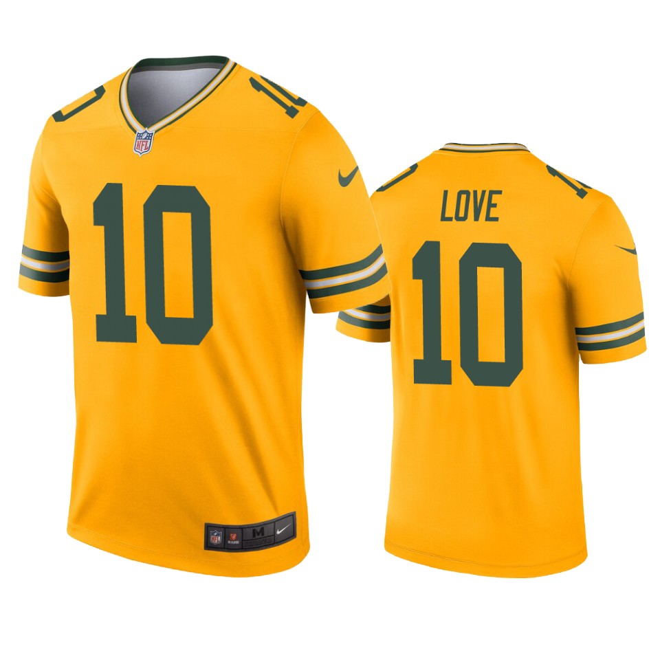 men's packers jordan love gold inverted legend jersey