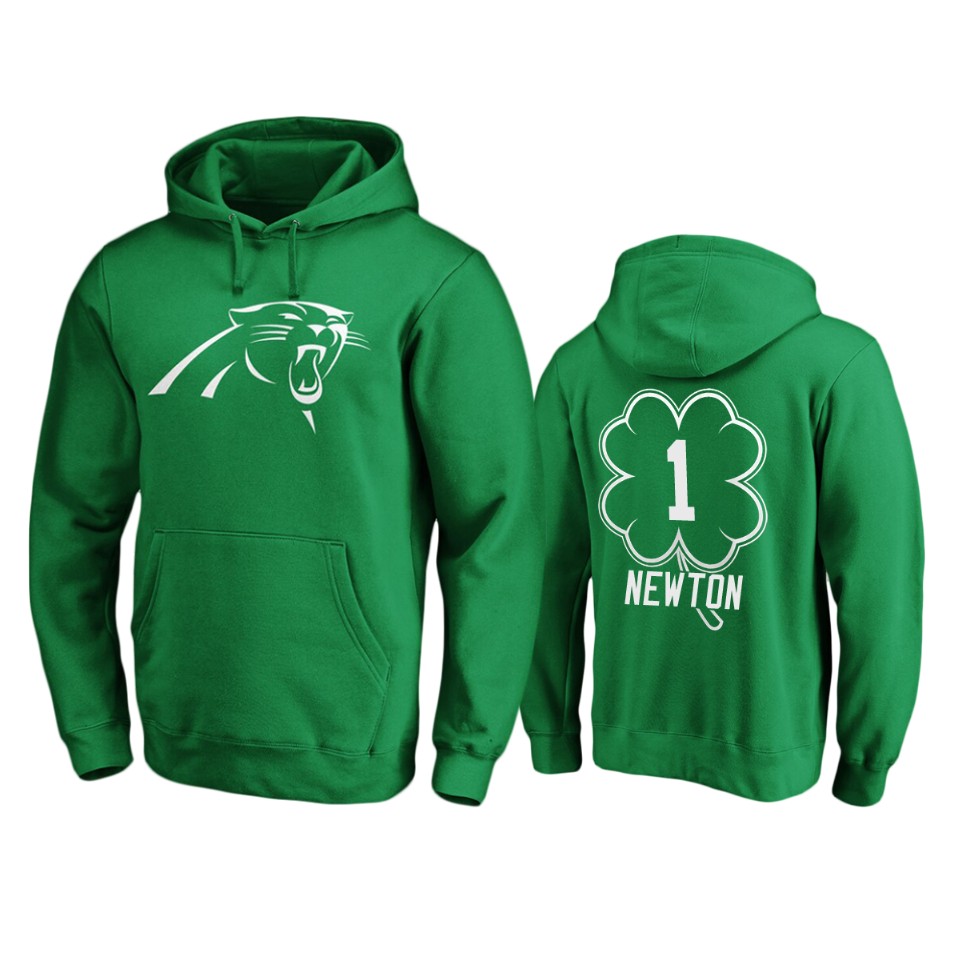 men's panthers cam newton green st. patrick's day white logo hoodie