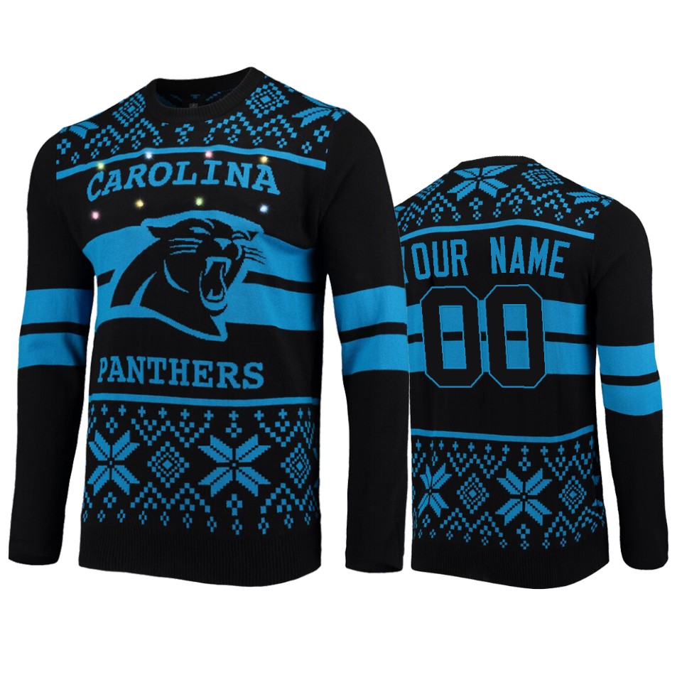 men's panthers custom black 2019 ugly christmas light up sweater