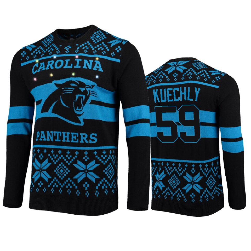 men's panthers luke kuechly black 2019 ugly christmas light up sweater