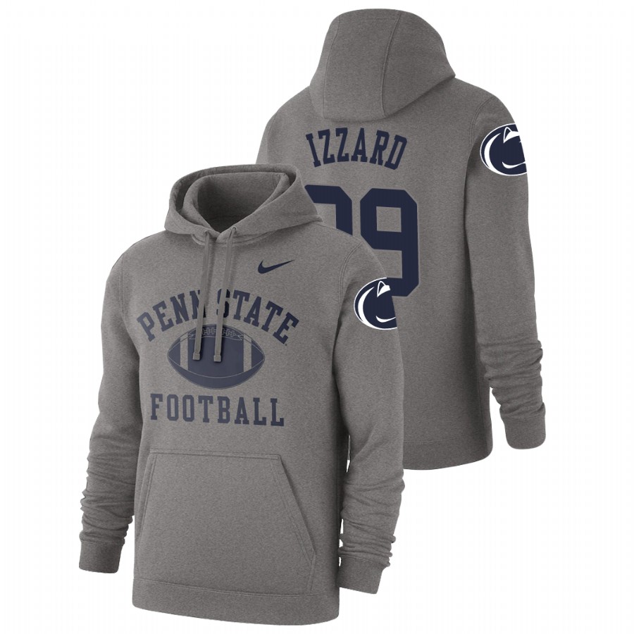 men's penn state nittany lions coziah izzard pullover heathered gray retro football hoodie