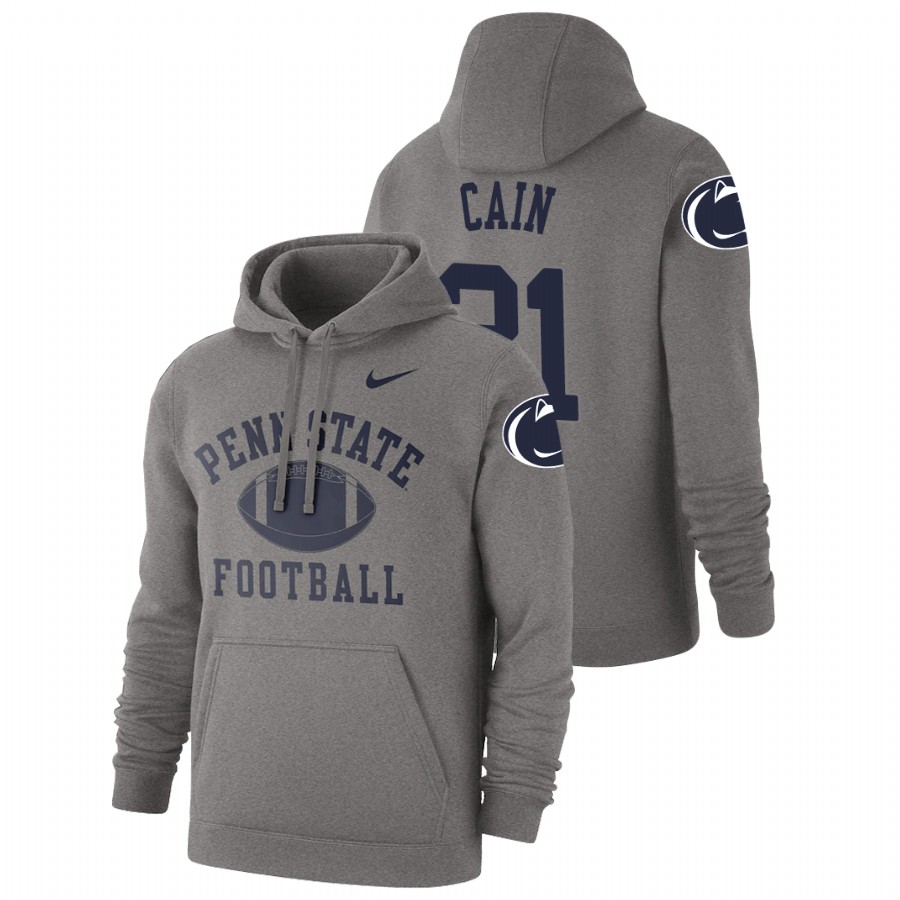 men's penn state nittany lions noah cain pullover heathered gray retro football hoodie