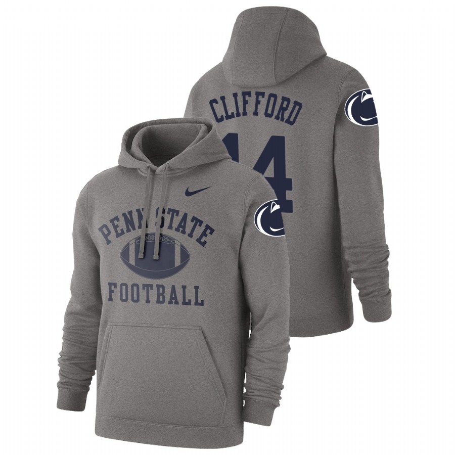 men's penn state nittany lions sean clifford pullover heathered gray retro football hoodie
