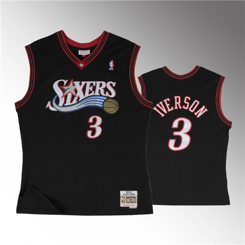 Philadelphia 76ers Allen Iverson HWC Throwback Black stitched Jersey #3
