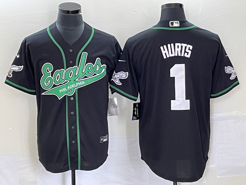 men's philadelphia eagles #1 jalen hurts black cool base stitched baseball jersey_副本