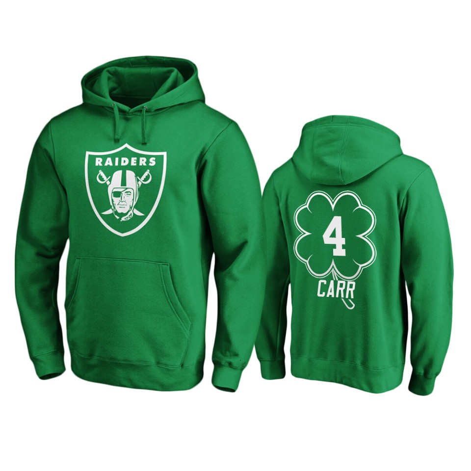 men's raiders derek carr green st. patrick's day white logo hoodie