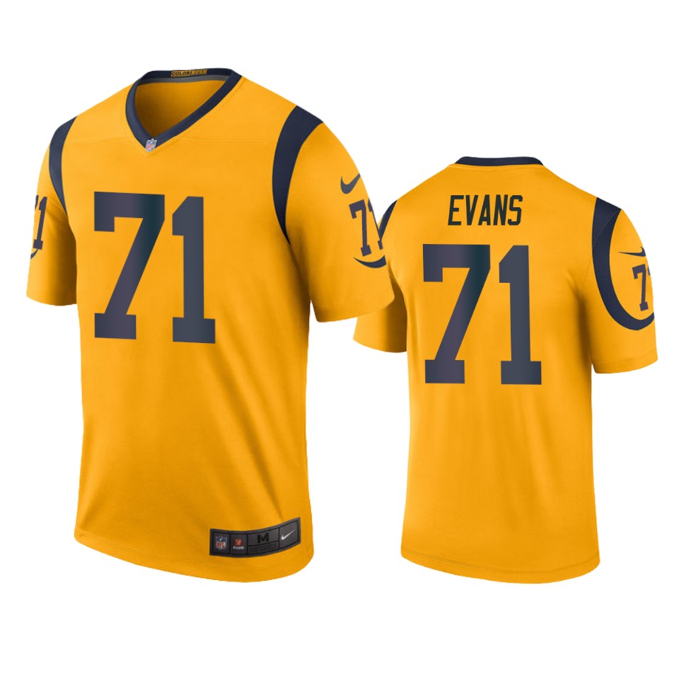 men's rams bobby evans gold color rush legend jersey