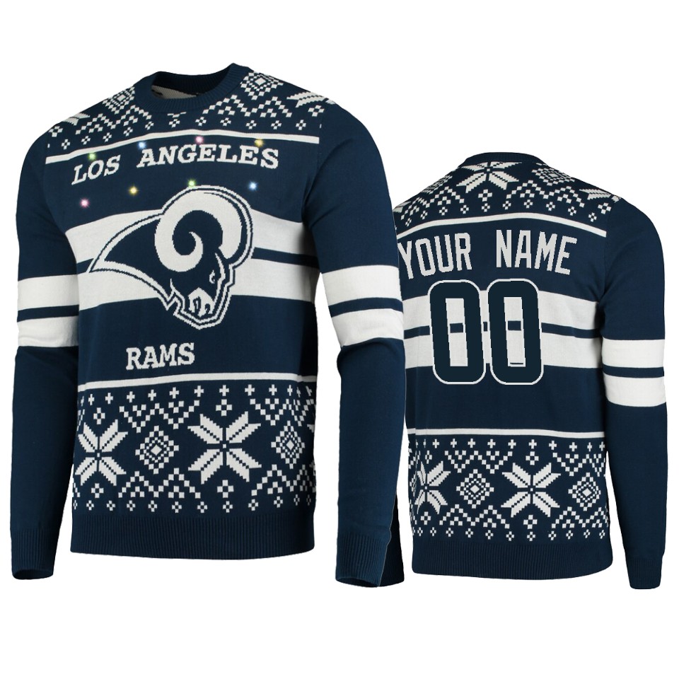 men's rams custom navy 2019 ugly christmas light up sweater