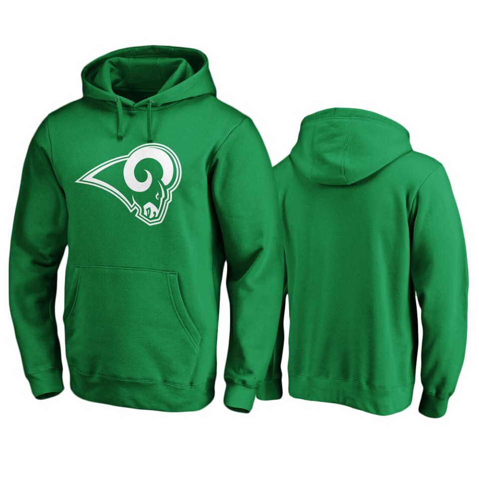 men's rams green st. patrick's day white logo hoodie