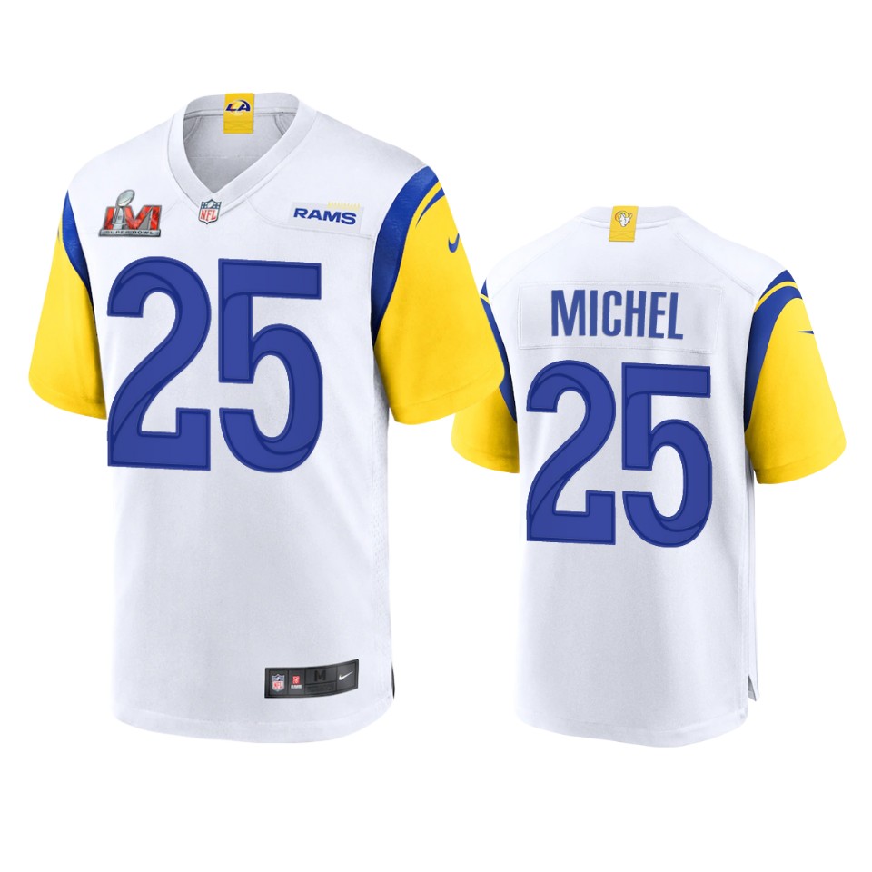 men's rams sony michel white super bowl lvi game jersey