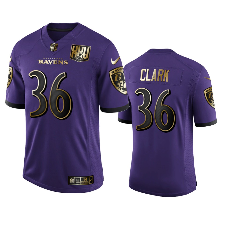 men's ravens chuck clark purple 25th season golden limited jersey