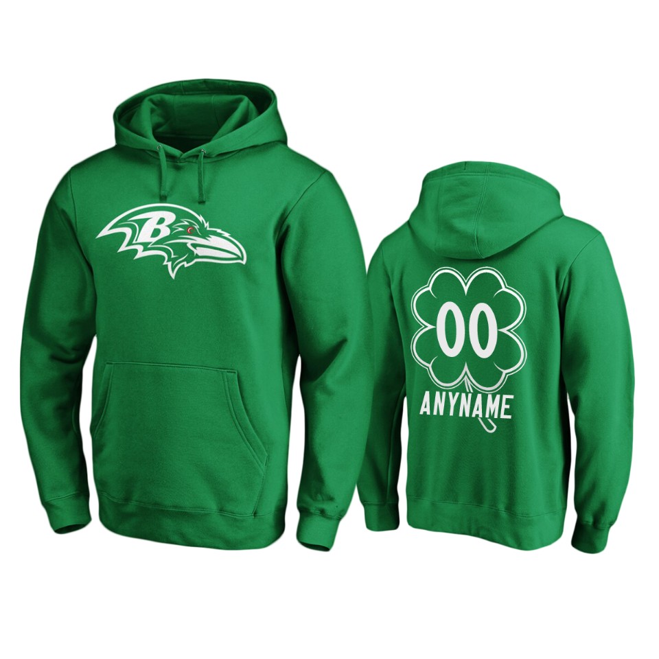 men's ravens custom green st. patrick's day white logo hoodie
