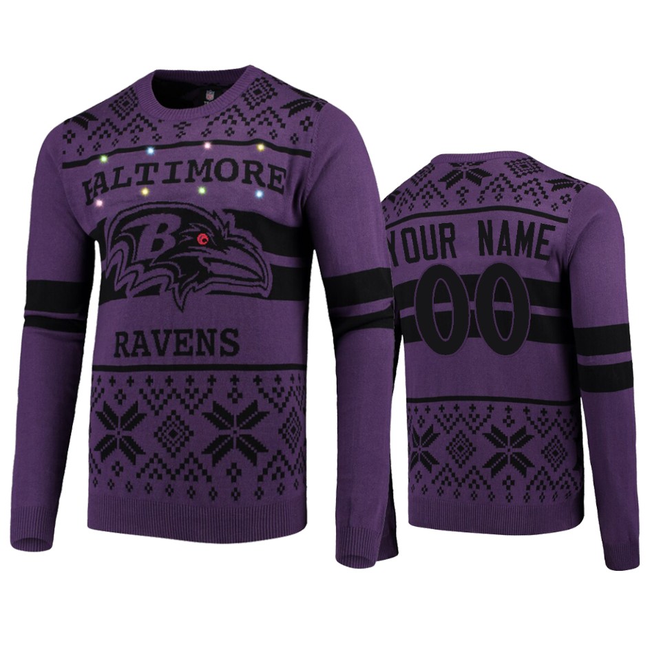 men's ravens custom purple 2019 ugly christmas light up sweater