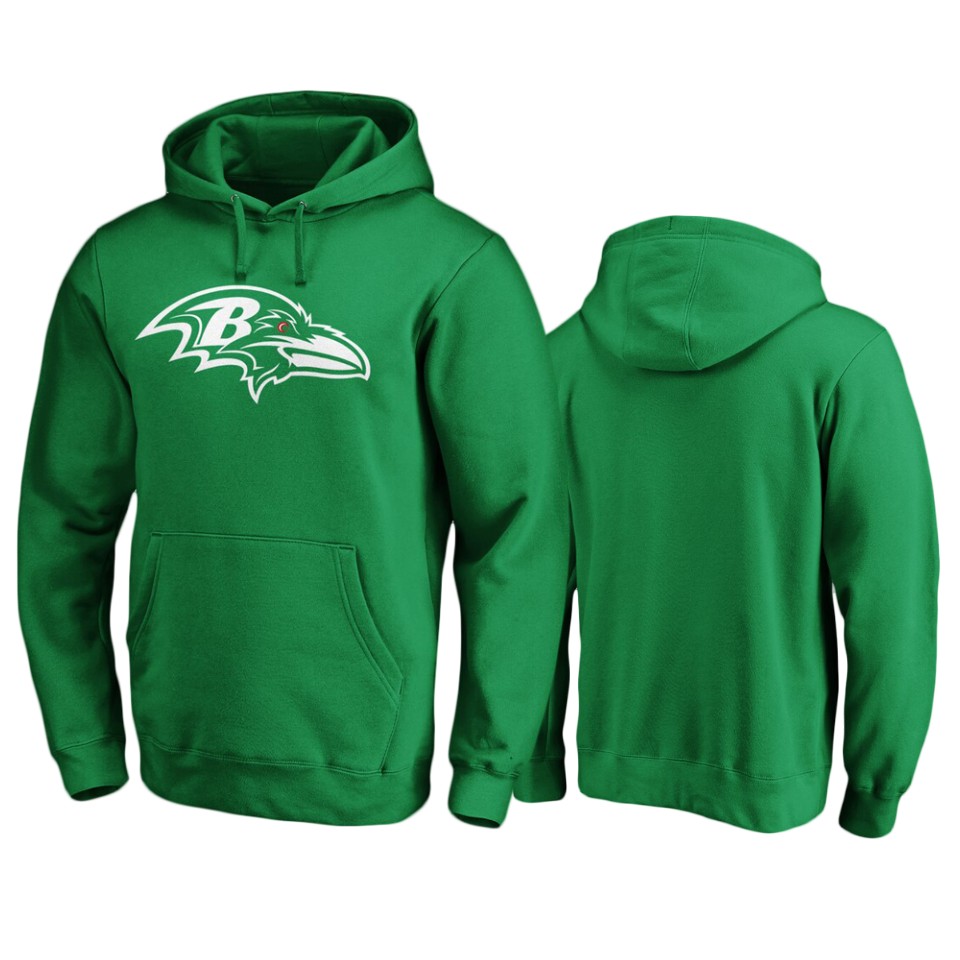men's ravens green st. patrick's day white logo hoodie