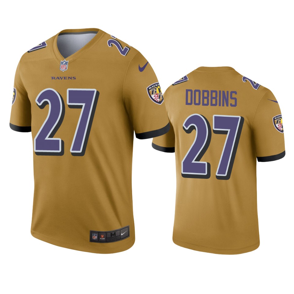 men's ravens j.k. dobbins gold inverted legend jersey