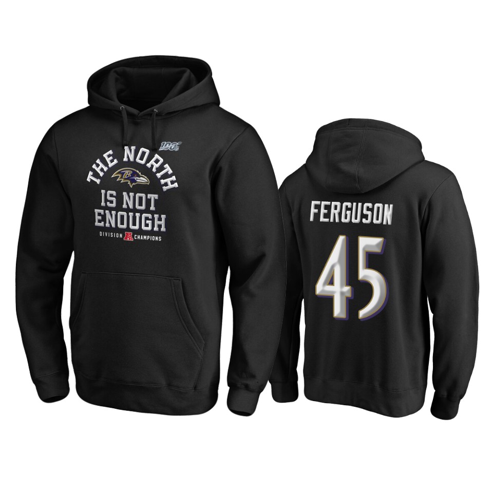 men's ravens jaylon ferguson black 2019 afc north division champions cover two pullover hoodie