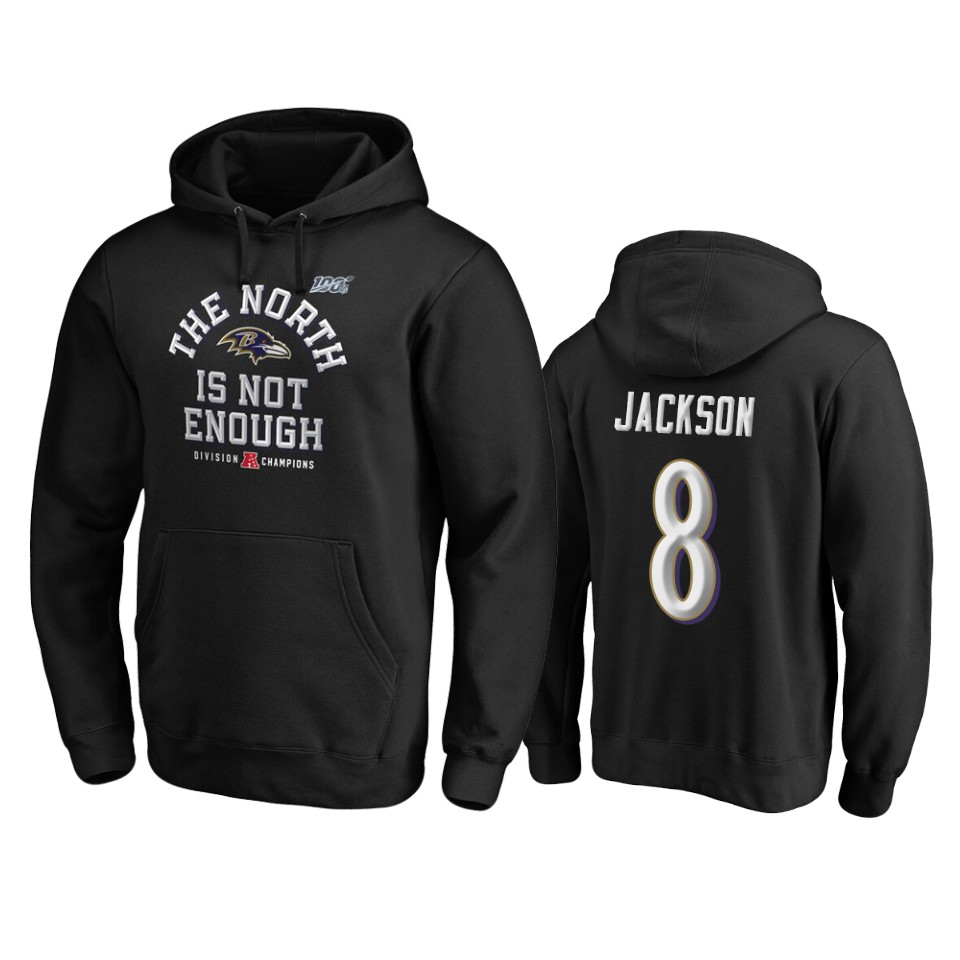 men's ravens lamar jackson black 2019 afc north division champions cover two pullover hoodie