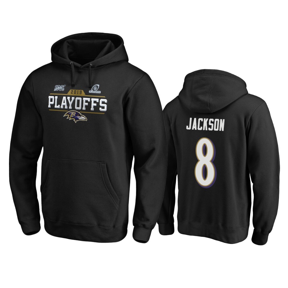 men's ravens lamar jackson black 2019 nfl playoffs bound chip shot pullover hoodie