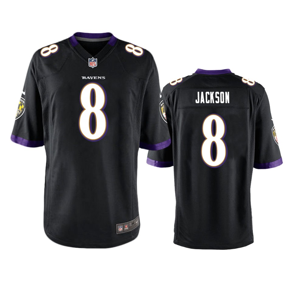 men's ravens lamar jackson black game jersey