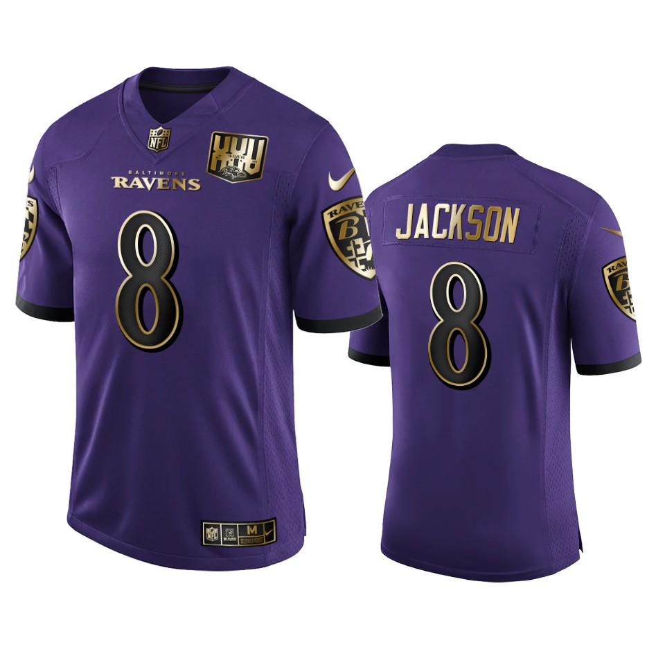 men's ravens lamar jackson purple 25th season golden limited jersey