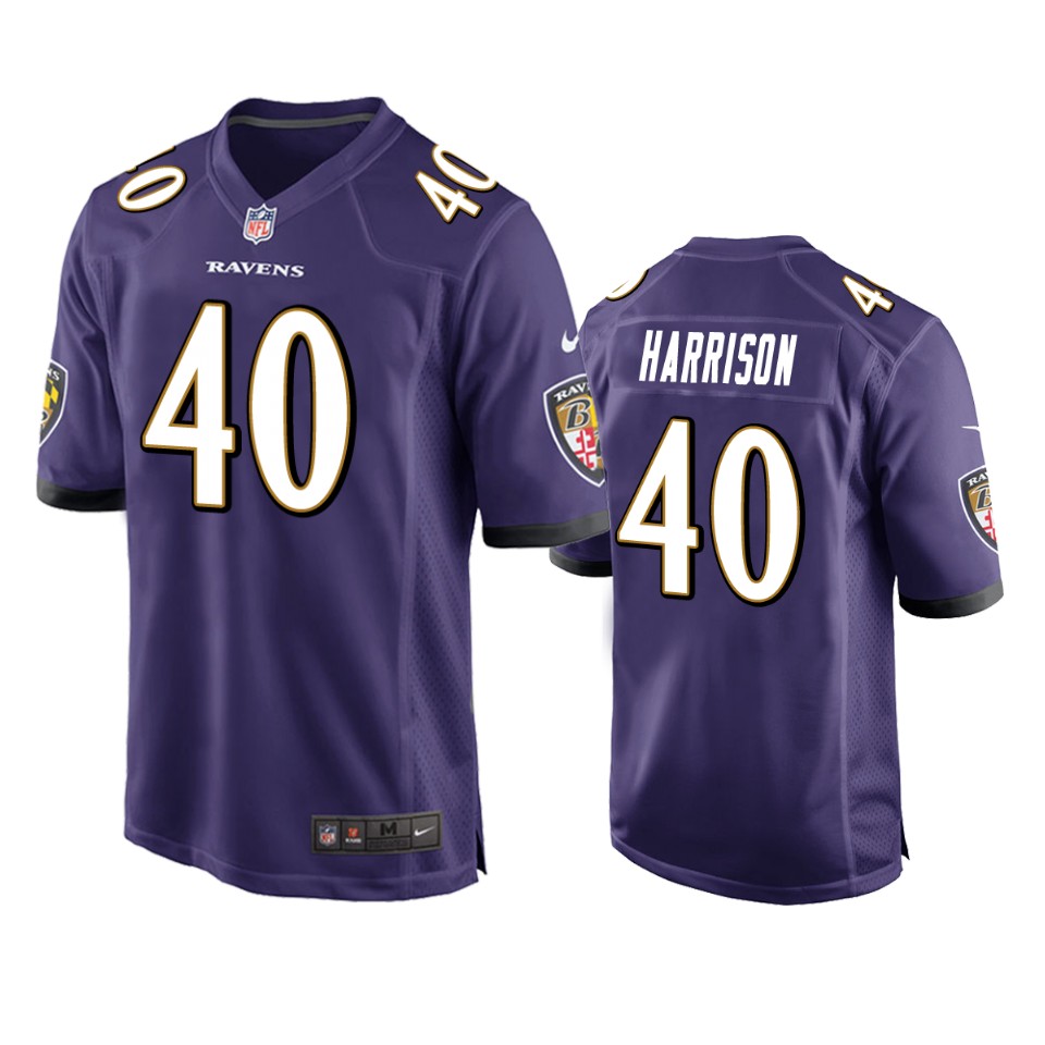 men's ravens malik harrison purple game jersey
