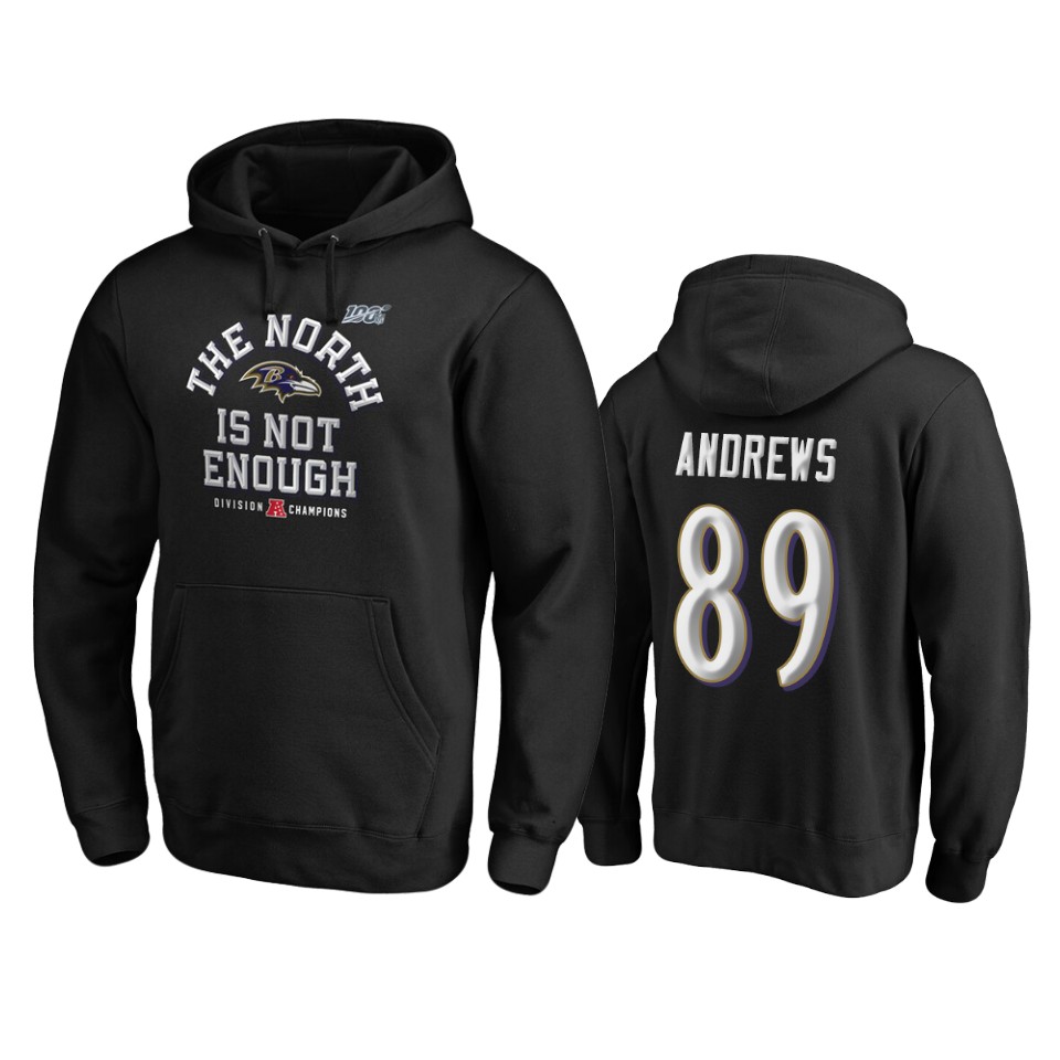 men's ravens mark andrews black 2019 afc north division champions cover two pullover hoodie