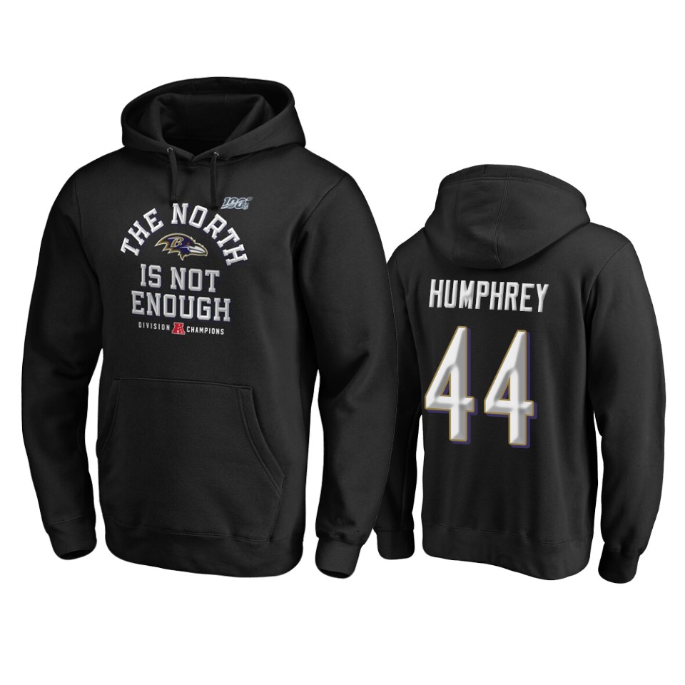 men's ravens marlon humphrey black 2019 afc north division champions cover two pullover hoodie