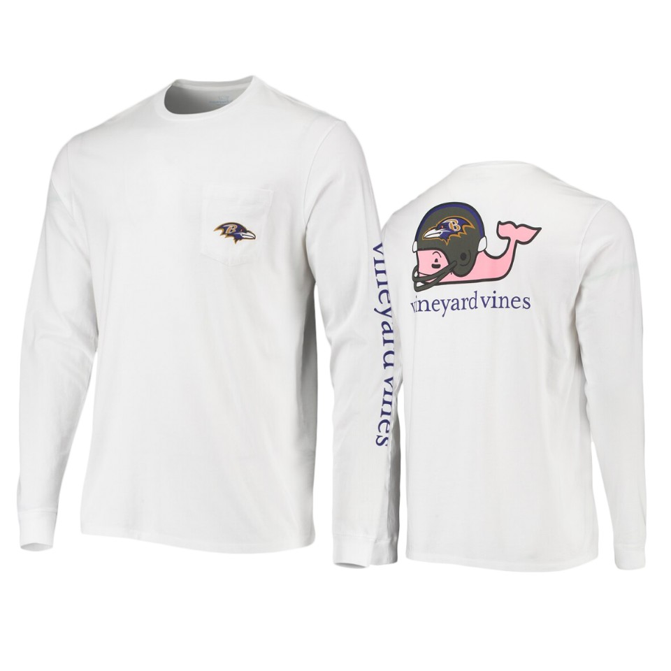 men's ravens white whale helmet long sleeve t shirt