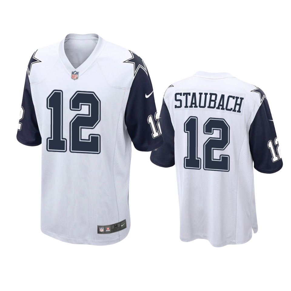 men's roger staubach cowboys white alternate game jersey