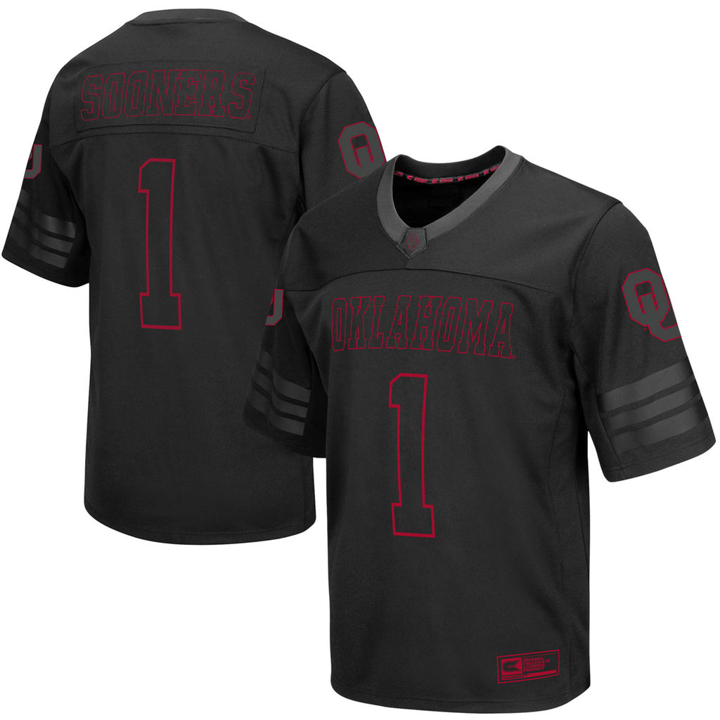 men's sooners black 1 colosseum blackout football jersey