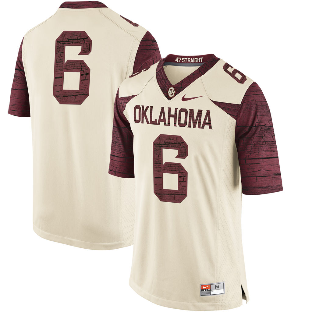 men's sooners cream 6 limited football jersey