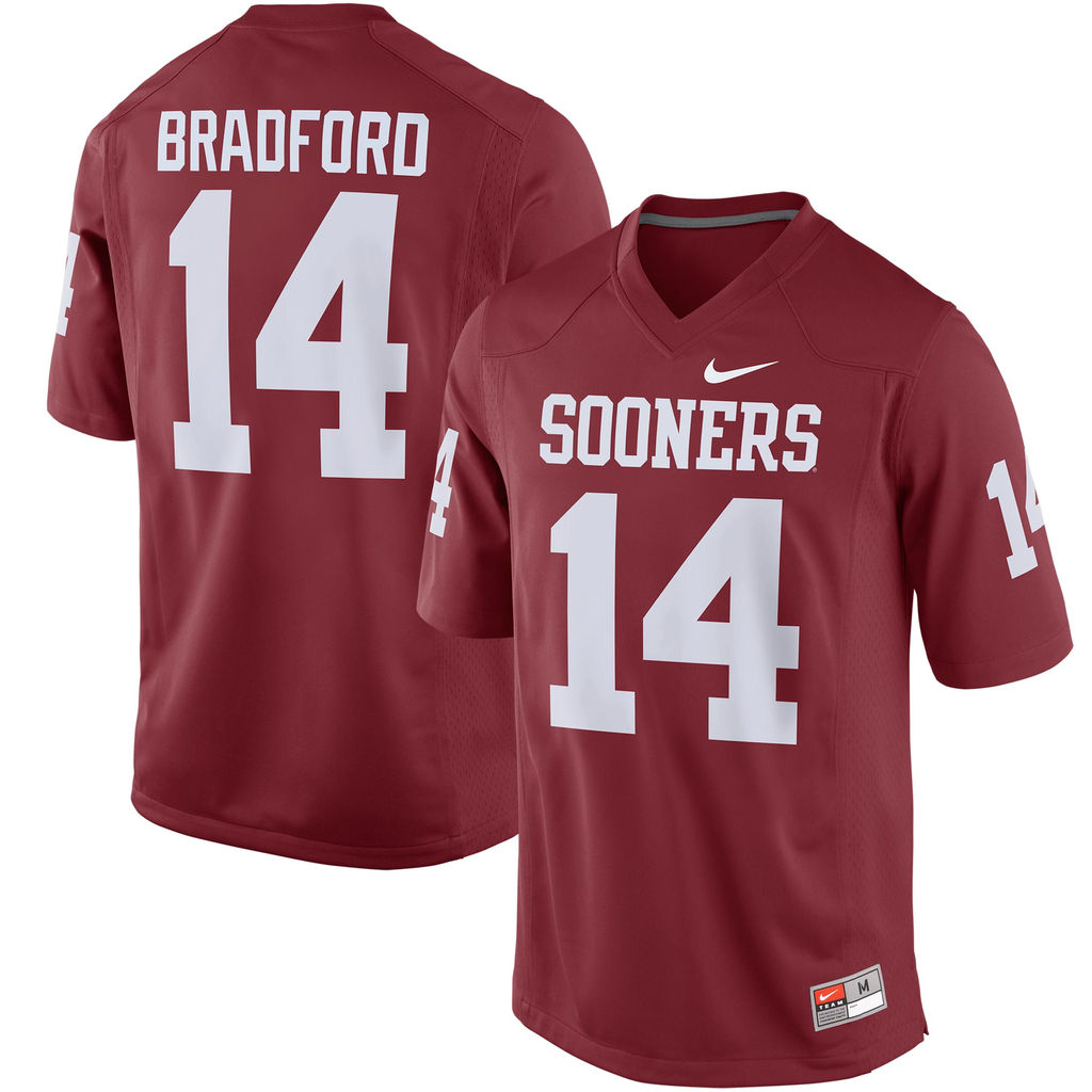 men's sooners crimson 14 sam bradford alumni football game  jersey