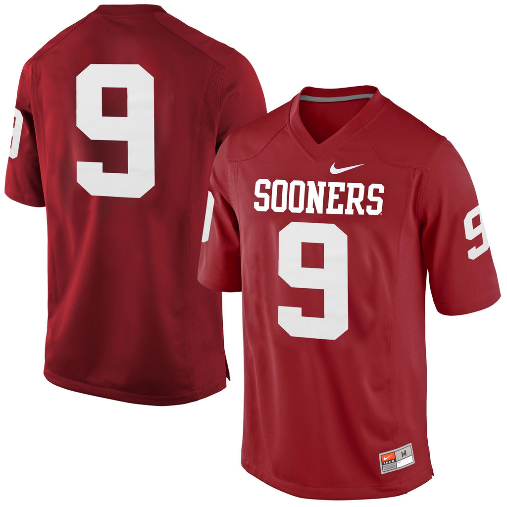 men's sooners crimson 9 replica football jersey