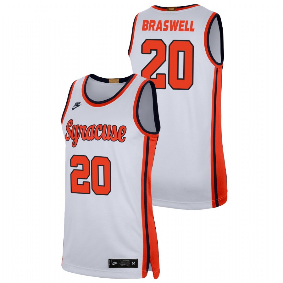men's syracuse orange robert braswell 2021 swingman player college basketball white jersey