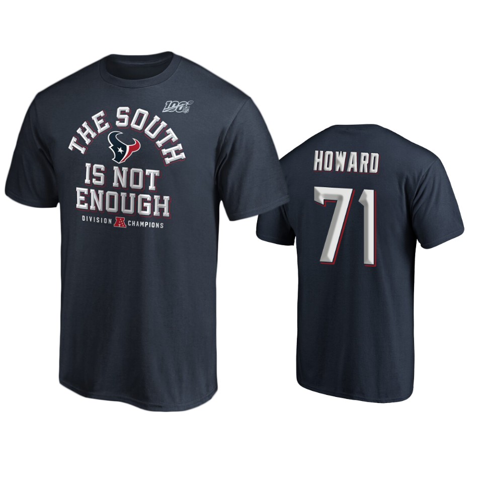 men's texans tytus howard navy 2019 afc south division champions cover two t shirt