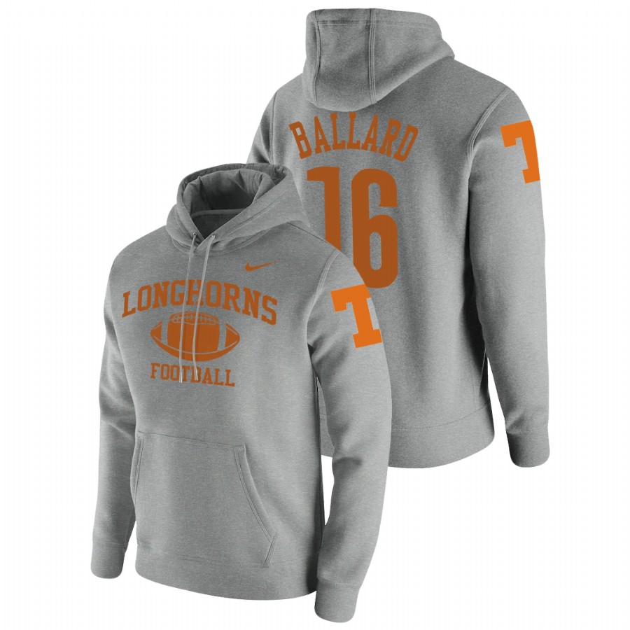 men's texas longhorns ben ballard pullover heathered gray retro football hoodie