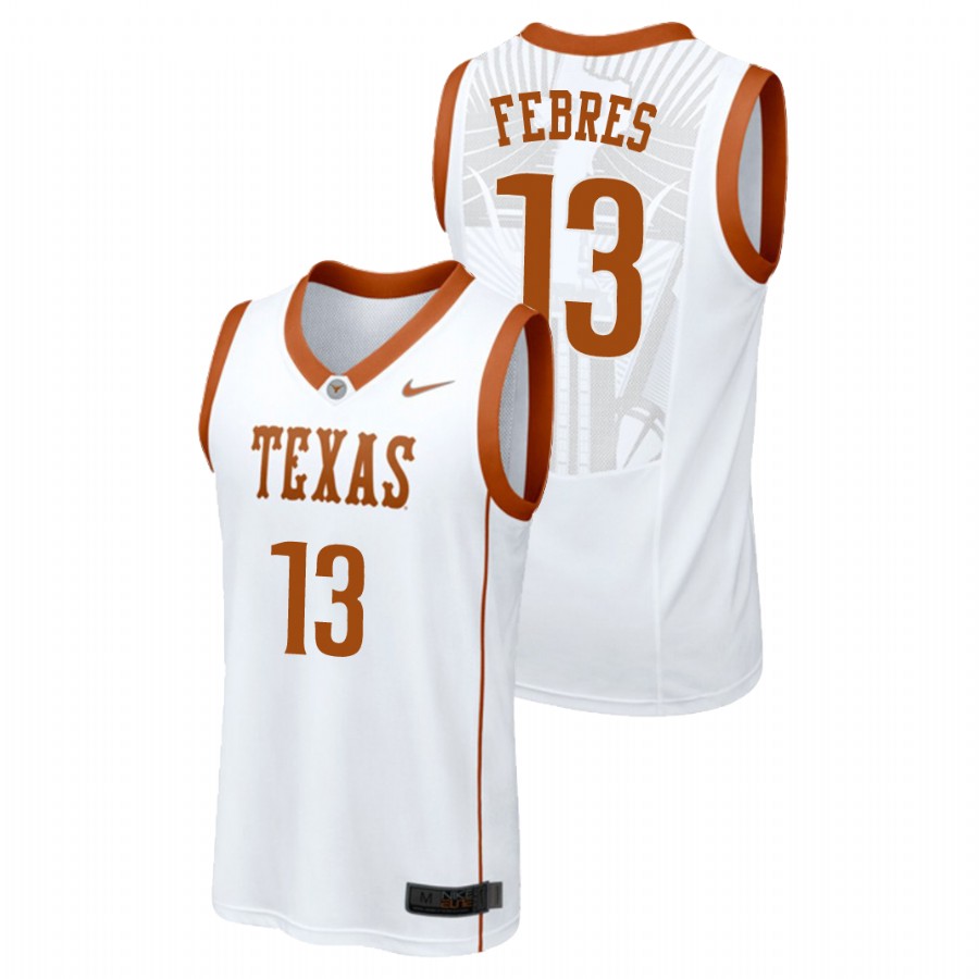 men's texas longhorns jase febres white replica college basketball jersey