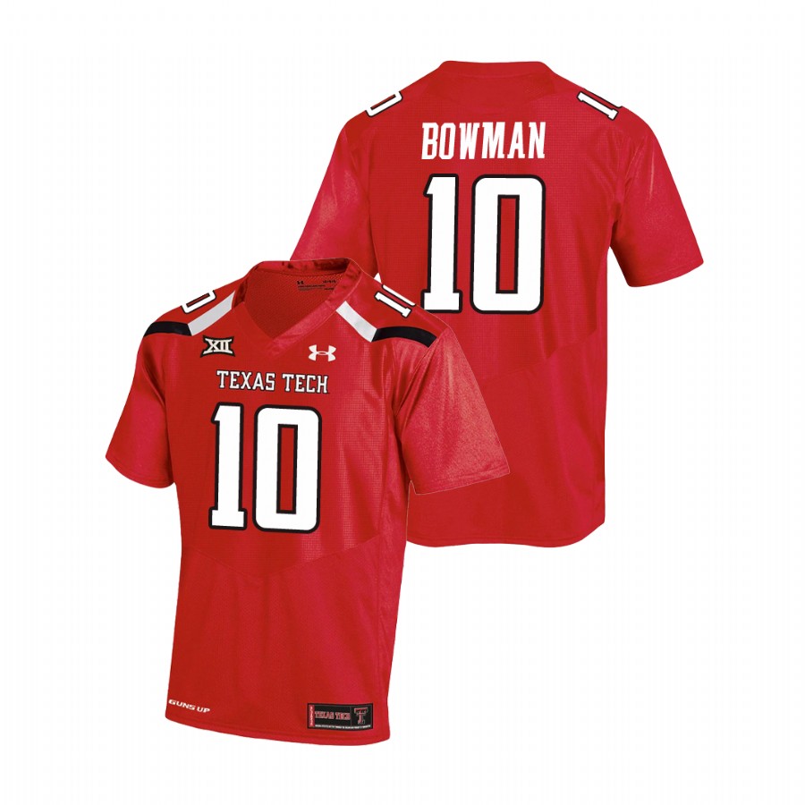 men's texas tech red raiders alan bowman red college football replica jersey
